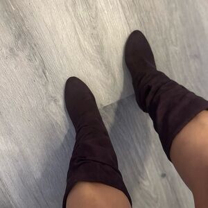 Sleek Black and Purple Over the Knee Boots